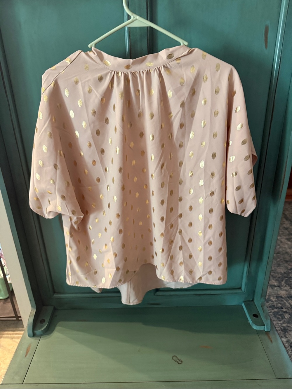 Women's Blush Pink Short-Sleeve Blouse with Gold Foil Dots